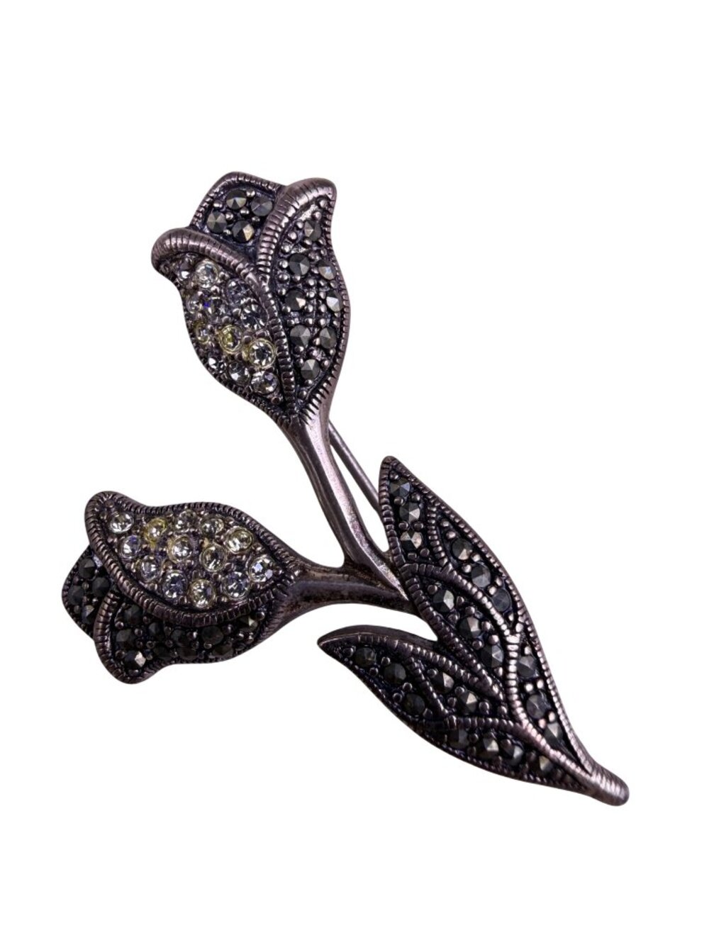 Lord & Taylor Womens Silver Tone Sterling Silver & Marcasite Floral Brooch